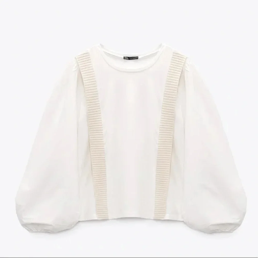 Zara Combination Banded Women's Oyster White Top Small